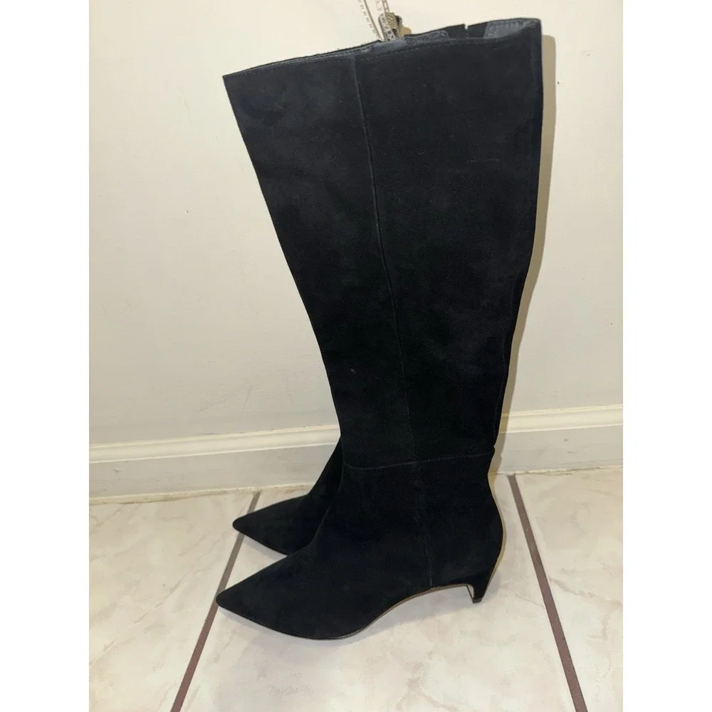NWOB Antonio Melani knee high boots black suede kitten heels pointed toe Size‎ 6